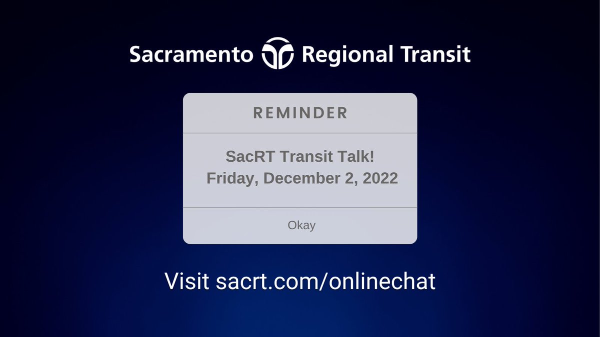 RideSacRT's tweet photo. SacRT's Transit Talk Online Chat with GM/CEO, Henry Li, will be held on Friday, December 2, 2022 from noon to 1 p.m. Submit your questions starting at 10 a.m. to be answered during the chat. Participate online at https://t.co/HNTx6J0YLb. #GMChat #TransitTalk https://t.co/Sl2vn1fZ1Y