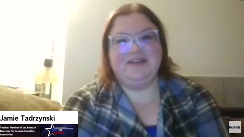 BattleBornProg's tweet photo. "We talk a lot about attracting new educators and we don't talk much about retaining educators," Jamie Tadrzynski, Teacher, @MxTinVegas #OutInFrontWithAnnette https://t.co/HDCjb9K64x https://t.co/xER3oD4eZk