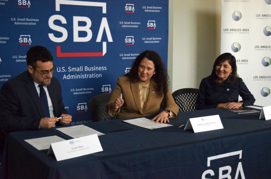 LAAreaChamber's tweet photo. Thank you to @sbagov Administrator Isabella Casillas Guzman and @USResiliency Executive Director Evan Reis for visiting the Chamber today to announce the creation of the SBA-USRC partnership to promote resiliency for small businesses in California. https://t.co/ttL1p90ib2