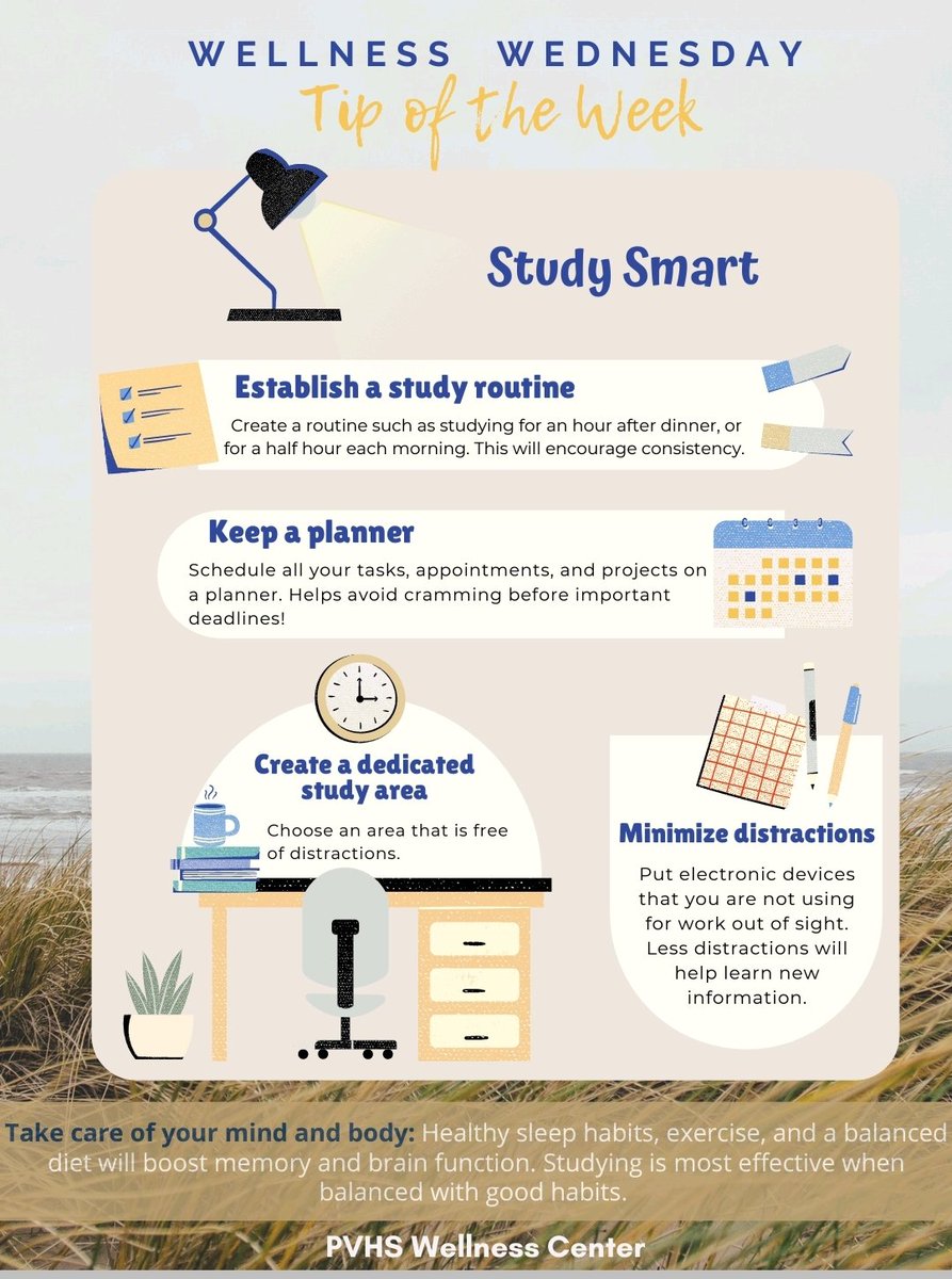 WellnessPVHS's tweet photo. Looking to revamp both your daily and long-term study habits? 📝 Try these study tips and get the boost you need to prepare for your upcoming FINALS! 📖 @PalomaValley https://t.co/Ys53XhOGVz