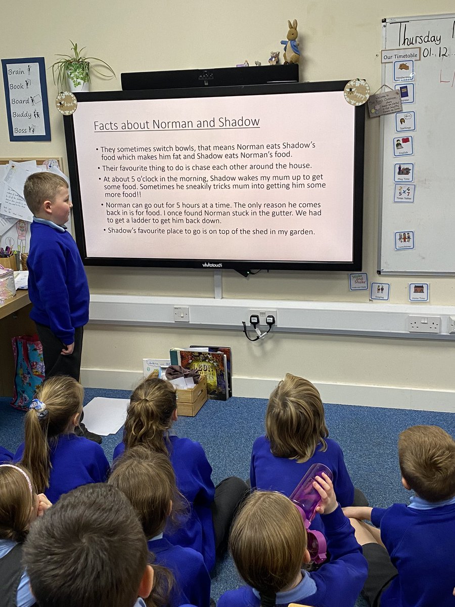 TarvinPrimary's tweet photo. We love hearing all about pets during class assemblies in Year 4. Today we enjoyed learning all about Norman and Shadow. Purrrrfect!!! #classassemblies #speakingandlistening #pets https://t.co/b7oy5MZgVD