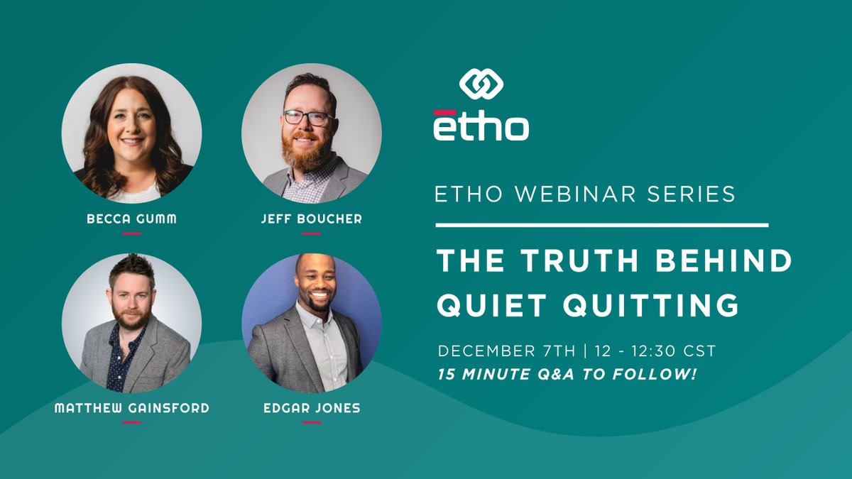 ethoconnects's tweet photo. "Quiet quitting" isn't a new buzzword. It’s the latest name for a long-time problem: disengagement.  

Discover the truth behind quiet quitting and how you can combat it in our webinar. https://t.co/8h5sR9tLFi
#etho #ethoconnects #webinar #quietquitting #employeeengagement https://t.co/dAks2ZK3lO
