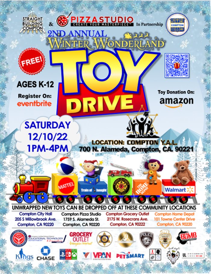 Please drop off your unwrapped toys to the front office by Dec 8th. Two schools will win Pizza Parties for the most toys collected! Let's show the community that Compton HS can deliver. All information can be found at bit.ly/pizzastudiotoy…. Thank you. #ComptonHStoydrive