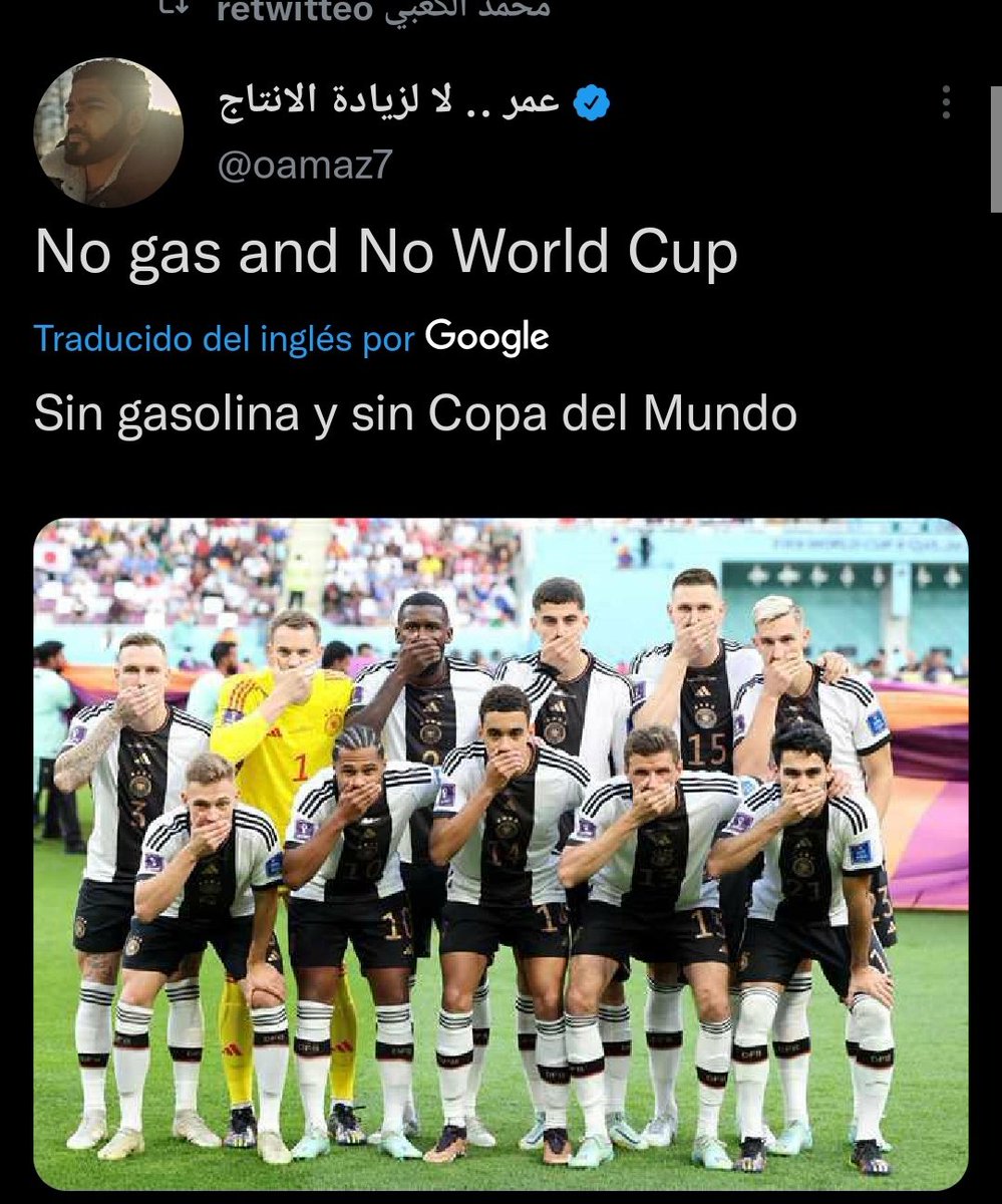 charl1eMi's tweet photo. Alemania fue de las pocas selecciones que se ánimo a manifestarse por la falta de derechos humanos en el mundial. Los demás callaron, y callar ayuda al agresor, siempre https://t.co/b3ear6BDyZ