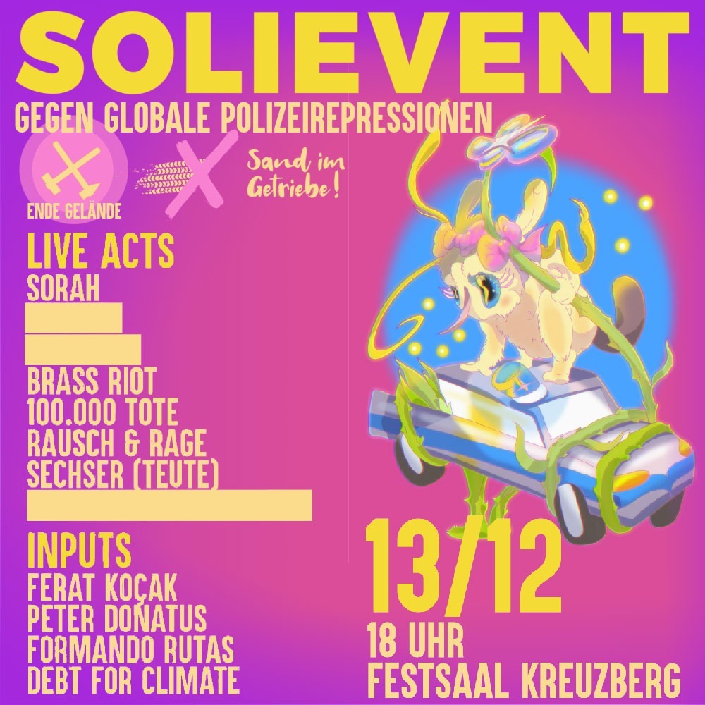 EG_Berlin's tweet photo. Noch 13 Tage und 12 mal schlafen dann ist es so weit: unser großes Solievent gegen globale Polizeirepressionen im Festsaal Kreuzberg! 🔥🚔
Es erwarten euch LiveActs, Bands, DJ's und Inputs zu kolonialen Kontinuitäten und globalen Polizeirepressionen, sowie Infostände & Merch. https://t.co/DNyPJVt2aY