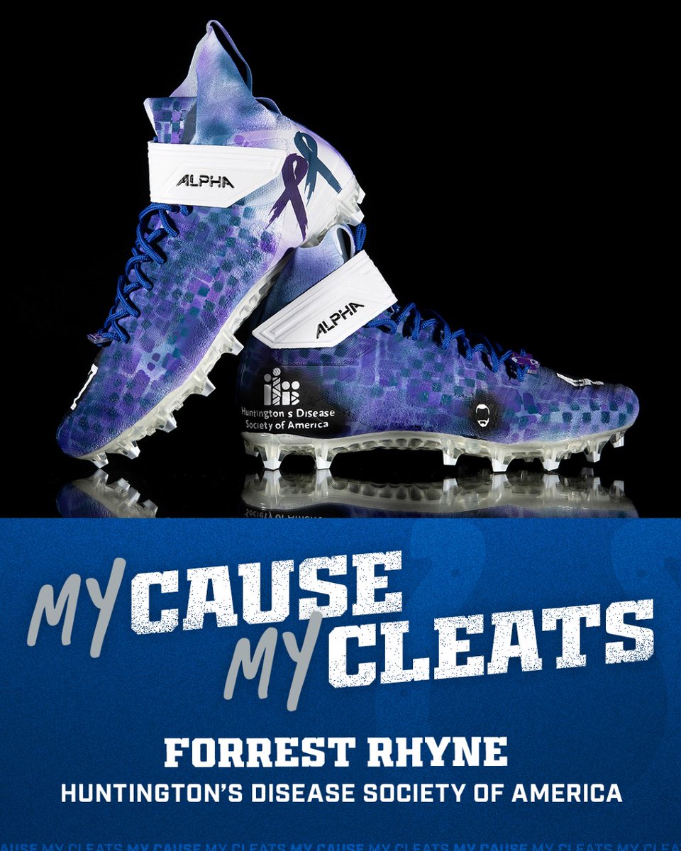 This Sunday, <a href="/Colts/">Indianapolis Colts</a> linebacker @ForrestRhyne will be supporting the #HuntingtonsDisease Community by wearing HDSA cleats during the #NFL #MyCauseMyCleats Campaign vs. the <a href="/dallascowboys/">Dallas Cowboys</a>!

THANK YOU FORREST!

#LetsTalkAboutHD #HDSAFamily #DallasCowboys #IndianapolisColts #Colts