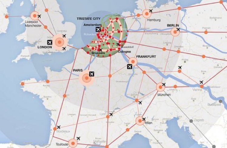 Netherlands 🇳🇱 A group of institutional investors are planning the construction of Tristate City, a megalopolis with a population of around 45 million extending across the Netherlands, Germany and Belgium. For this to happen, they obviously need to buy up a lot of farmland…