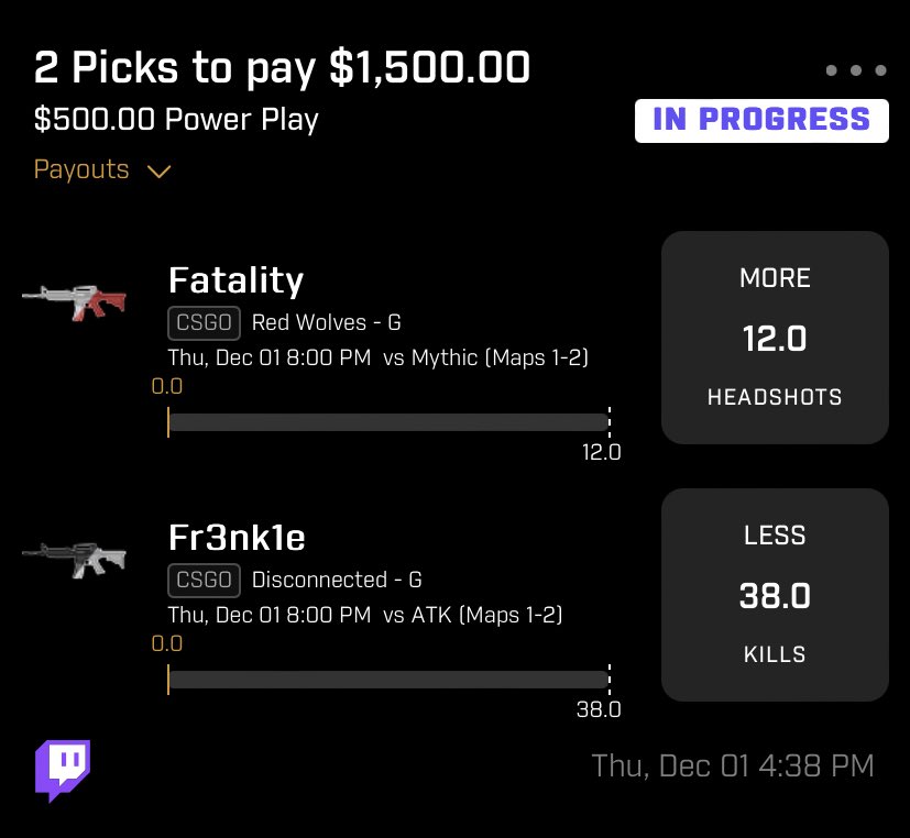 The Daily Fantasy Hitman On Twitter Csgo Plays I M Rocking On Prize Picks For Today Dec 1st