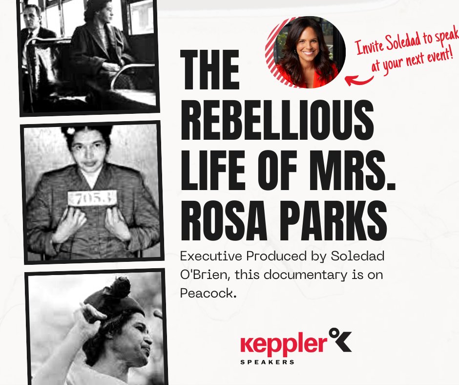 KepplerSpeakers's tweet photo. In celebration of Rosa Parks Day we want to remind you to check out this documentary executive produced by award-winning journalist Soledad O’Brien. This doc on the “mother of the Civil Rights movement,” Rosa Parks, is on Peacock.

#soledadobrien #profspeakers https://t.co/u271Iu8Ihq