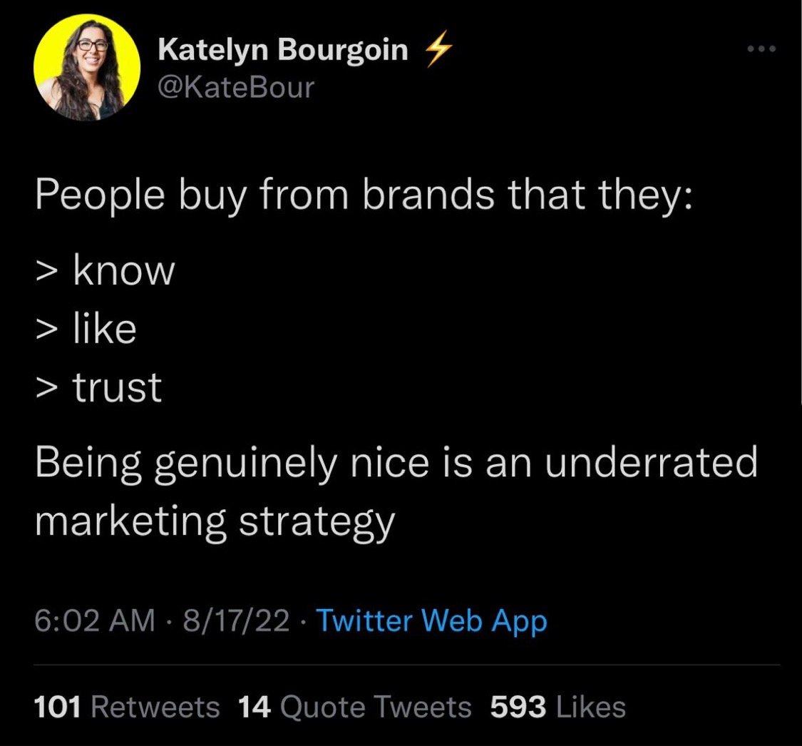 ThinkPinkCA's tweet photo. Being genuinely nice, in our eyes, is the best marketing strategy out there!

#DigitalMarketing #digitalmarketingtips #SocialMedia #socialmediamarketing #socialmediastrategy #strategy https://t.co/Q5KSBIRkpu