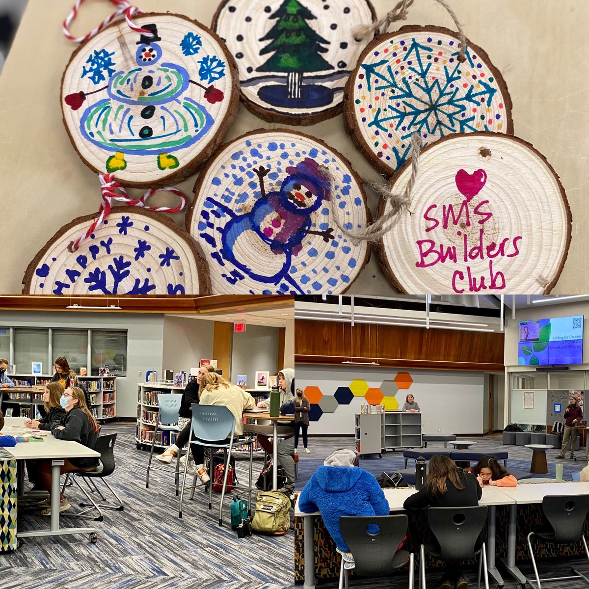 Builders club created ornaments for Meals on Wheels &amp; learned about United for Ukraine - a group helping to relocate refugees - some even in Saline! <a href="/MrsZemaitisSMS/">Kirsten Zemaitis</a>  #sascompass