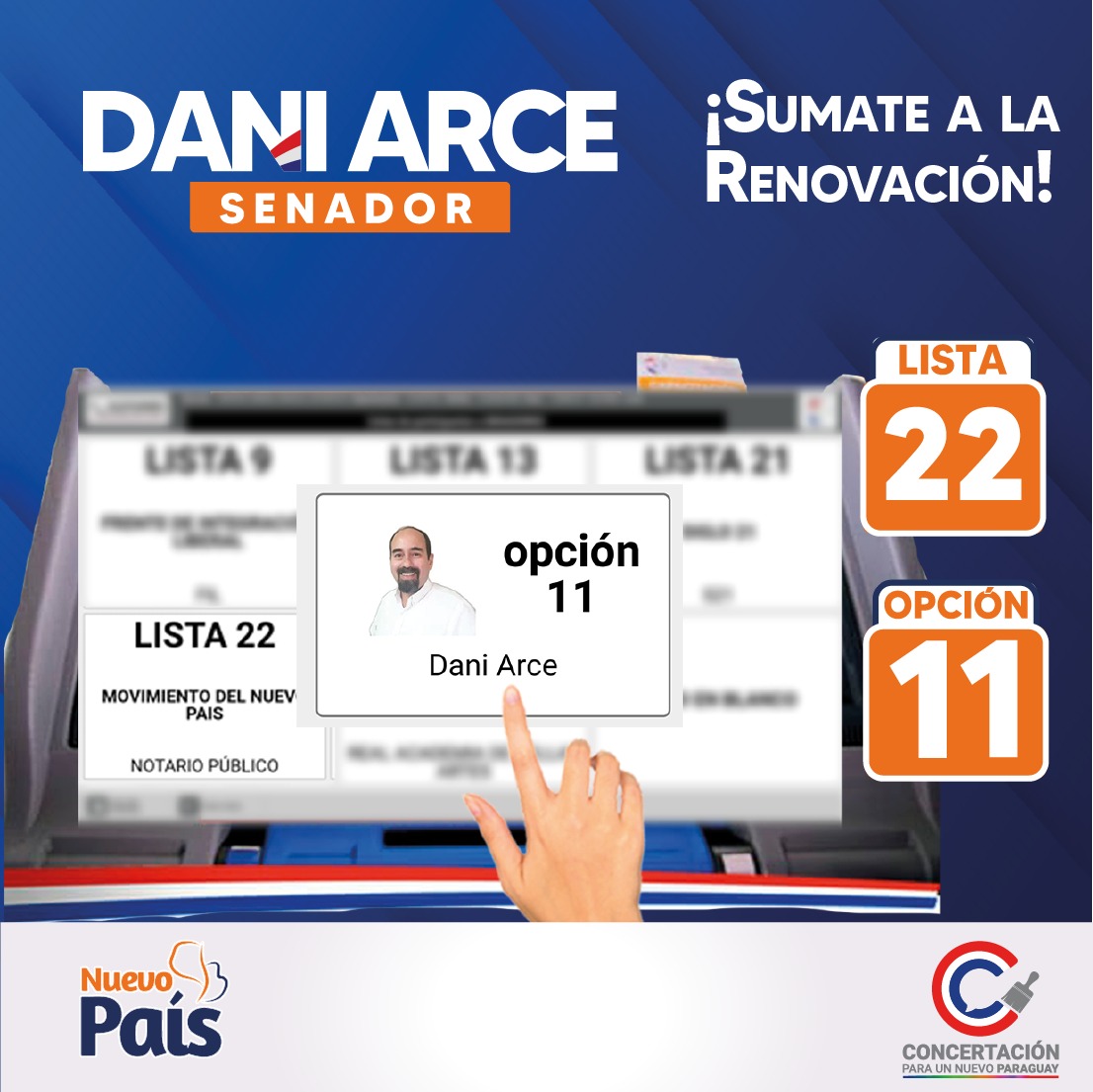 daniarce2023's tweet image. La #Renovación será la fuerza que instalará el cambio en #Paraguay. Con tu voto sé protagonista. 🇵🇾
#Votá #DaniArceSenador
#Lista22 #Opción11
#SumateALaRenovación