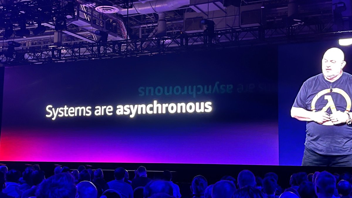 globallogicUK_I's tweet photo. Synchronous is an illusion. 

The world is asynchronous. Systems are asynchronous. 

When it comes to digital, we have a lot to invent! Keep building builders 

#keynote @AWSreInvent #aws22 @Werner https://t.co/uag6cQKNfj
