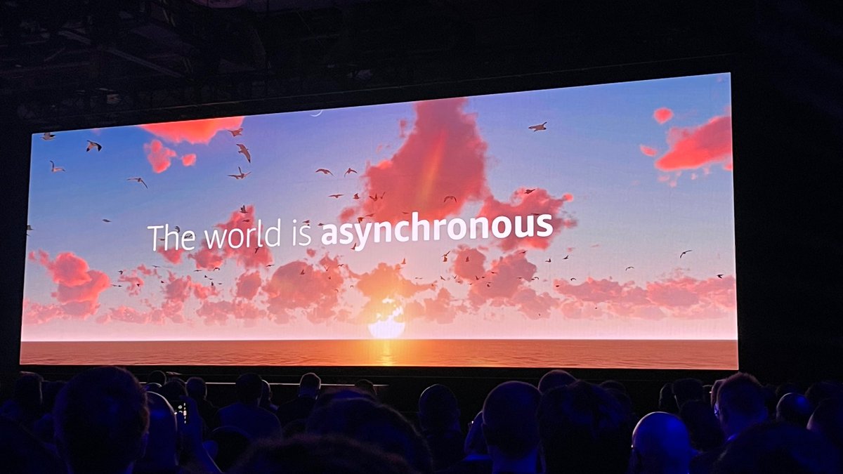 globallogicUK_I's tweet photo. Synchronous is an illusion. 

The world is asynchronous. Systems are asynchronous. 

When it comes to digital, we have a lot to invent! Keep building builders 

#keynote @AWSreInvent #aws22 @Werner https://t.co/uag6cQKNfj