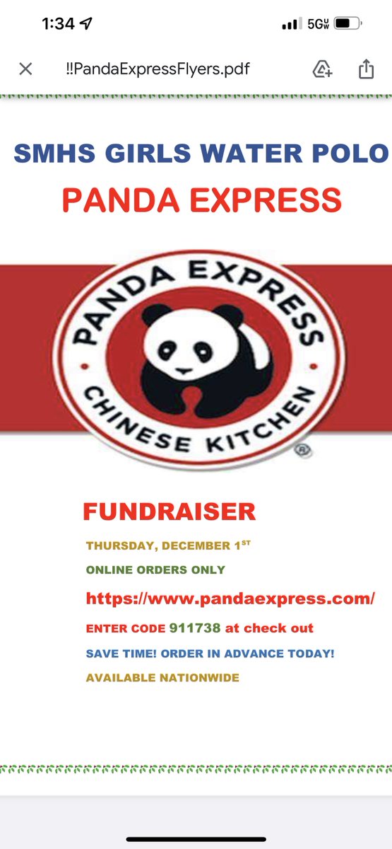 SMWA1's tweet photo. Please consider helping out SMHS Girls Water Polo with a great meal from Panda Express! Already have dinner plans? What about Friday lunch plans? https://t.co/90OkUr8Qy4