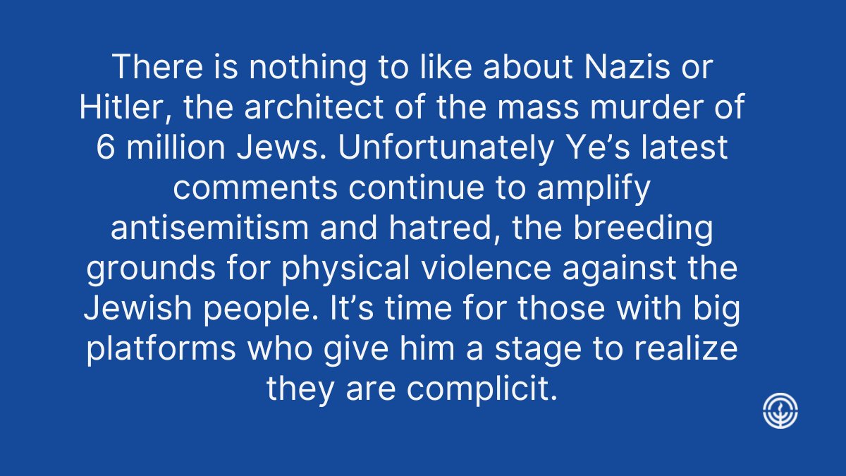 jfederations's tweet photo. Our statement on Ye's most recent antisemitic comments earlier today: https://t.co/soZlW3EmMm