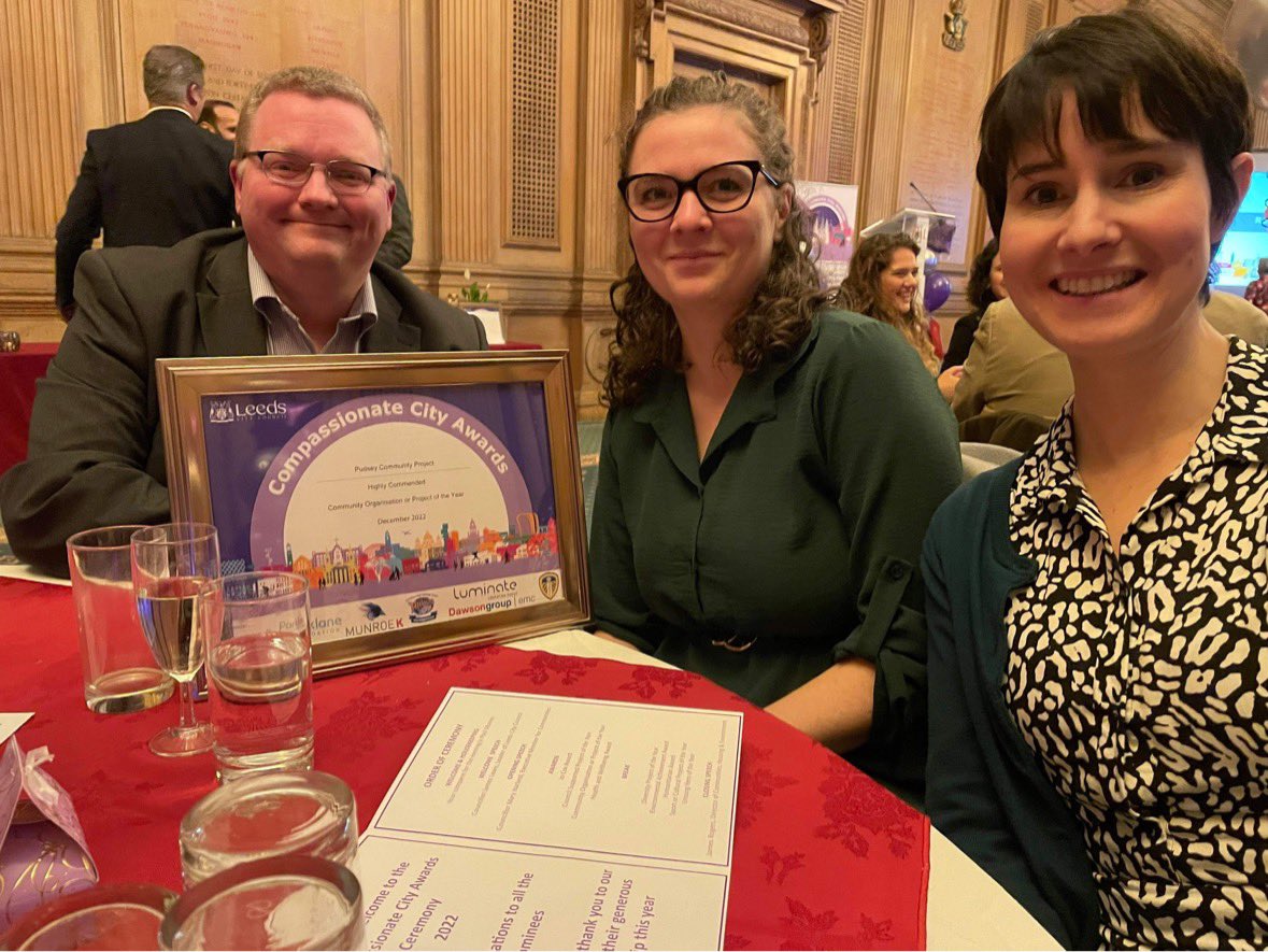 Delighted that <a href="/ProjectPudsey/">Pudsey Community Project</a> won Highly Commended award at #LeedsCompassionateCityAwards for Community Project of the Year. 
An affirmation of the dozens of volunteers, amazing staff, and the support of the local community that make it happen each day! <a href="/LeedsCC_News/">Leeds Council News</a> <a href="/LeedsCofE/">Diocese of Leeds</a>