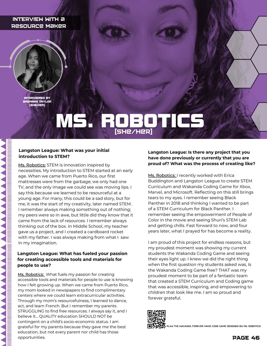 Ms. Robotics designed an amazing coding game and told us how her introduction to STEM came out of necessity back home in Puerto Rico. rb.gy/4yaww9 #WakandaUnscripted #BlackPanther #STEM