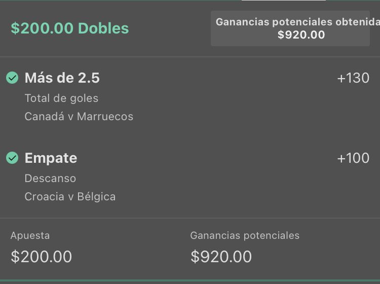 playerpicksmx's tweet photo. DÍA PERFECTO PLAYERS! ☺️

#Qatar2022 #FIFAWorldCup seguimos sumando día con día en el Grupo Premium 🔥✨🐍

✅Over 2,5 +130
✅Empate 1H +100
✅X/Croacia and Un3,5 +100
✅S Gnabry anota gol +100
✅Marcan Ambos + D Olmo Ov0,5 Tiros a Puerta +170

💰💰+10,15 Unidades sumadas hoy https://t.co/G8JYxWQG9s