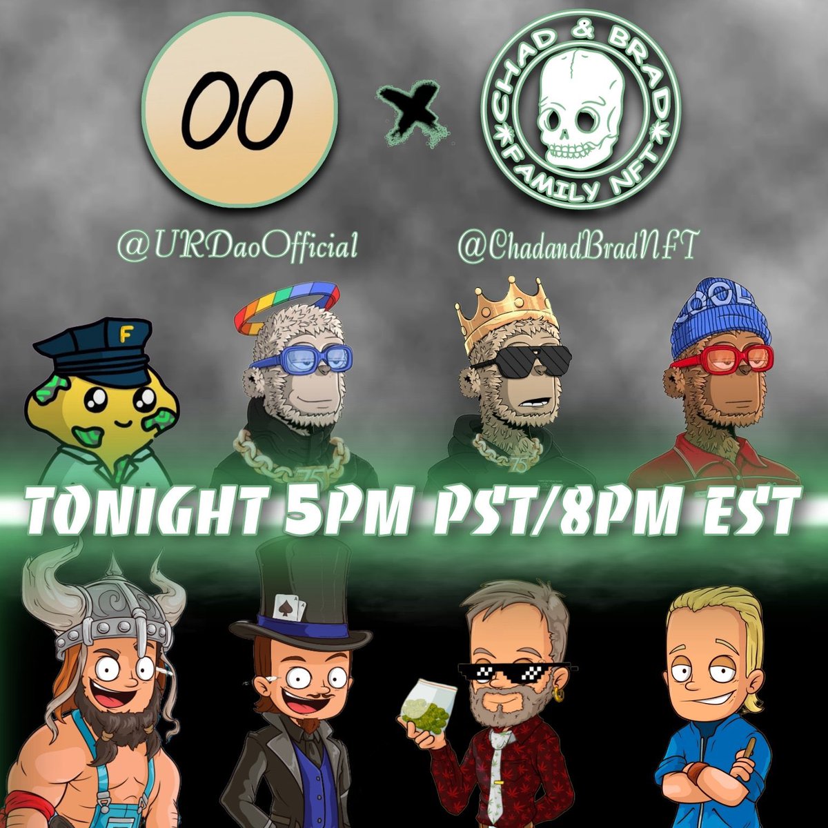 cabf_nft's tweet photo. We’ll be chilling with @URDaoOfficial tonight at 5:00pm PST for an informative smoke sesh 💨

Join us as we hang with some of the homies over @y00tsNFT and talk about what Chad &amp; Brad are bringing to Web3 ✌🏽

*Space Link Coming Soon* https://t.co/g3EaF7Zyh9