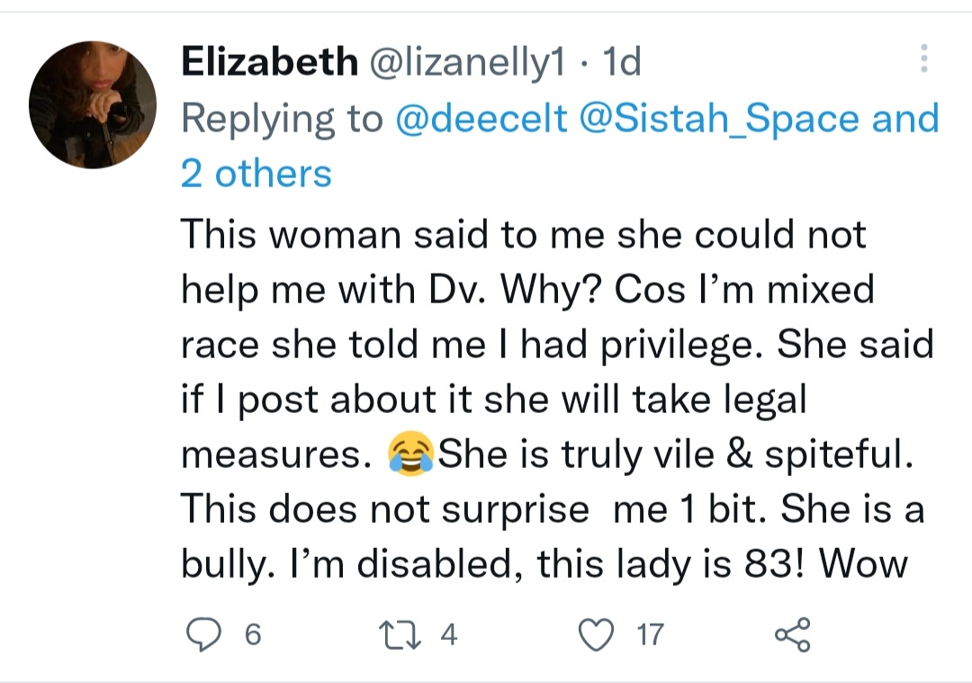 MissLondon199's tweet photo. #sistahspace is the biggest grifter outraged about Meghan not being on the balcony but happy to deny DV support to a mixed race woman because her name is "Elizabeth" and she has white privilege? #anythinggoes https://t.co/uRhUP1DTK1