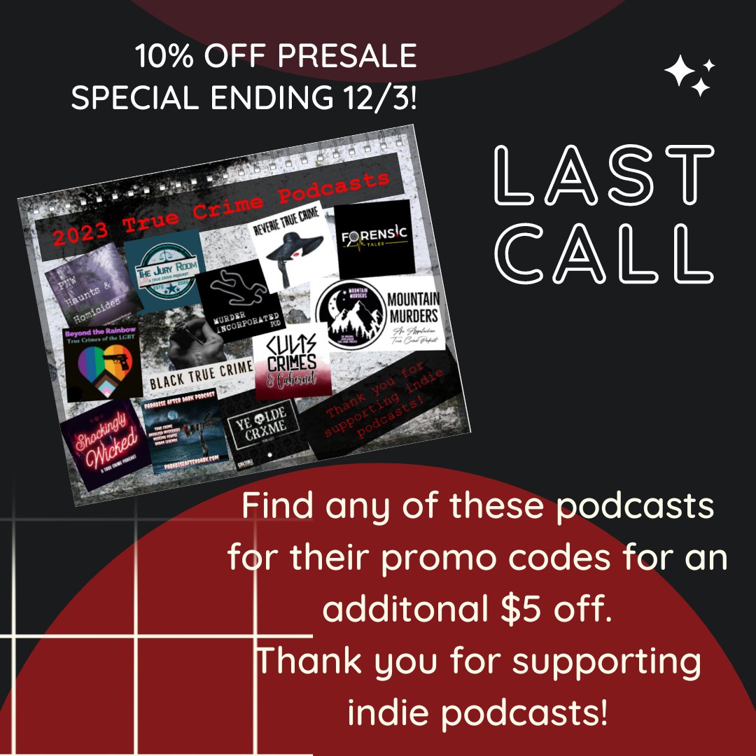 PodcastCalendar's tweet photo. 10% off presale ends in just a couple days! Grab your promo codes and head to https://t.co/wZlyB5kNU4 to order yours today!

#indiepodcasts #truecrime #truecrimepodcasts https://t.co/L1LBwwtaQj