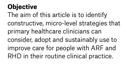 RosemaryWyber's tweet photo. A privilege to have worked with an experienced team of thoughtful women to develop this @AJofGP overview of how primary care clinicians can improve care for people with ARF/RHD. A timely follow up of conversations at @RACGP  #gp22connect and beyond https://t.co/obFnU2uOm5 https://t.co/fsEu3j0sx2