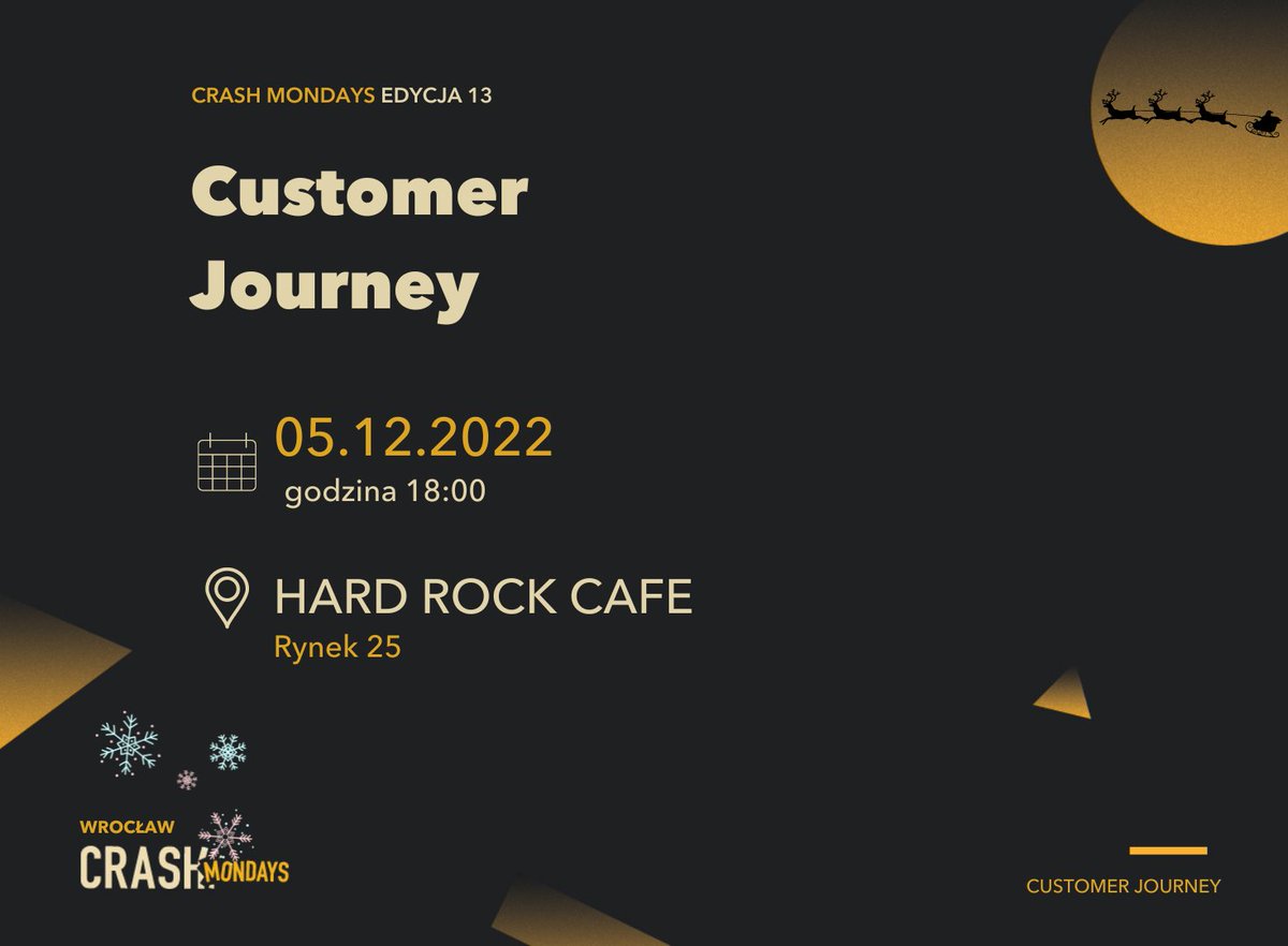 #Wrocław 

Widzimy się już w poniedziałek!  Mowa będzie o ścieżkach, jakimi drepczą nasi klienci. Czy znamy je? Potrafimy na nie wpływać? 

Ponadto kupując świąteczną wejściówkę wspieracie zwierzaki z <a href="/GRatuj/">GrupaRatuj</a> 😍

⏩app.evenea.pl/event/crashwro…

#crashmondays #marketingtwitter