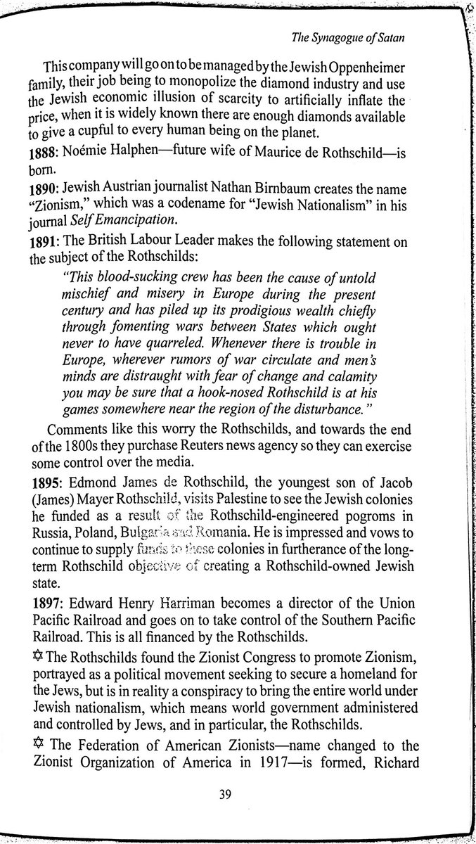 NewUsernameLess's tweet photo. @WeAreBreitbart 

1890: Jewish Austrian journalist Nathan Birnbaum creates the name "Zionism," which was a codename for "Jewish Nationalism" in his journal Self Emancipation. 1891: The British Labour Leader makes the following statement on the subject of the Rothschilds: https://t.co/sSTSX7yuDz