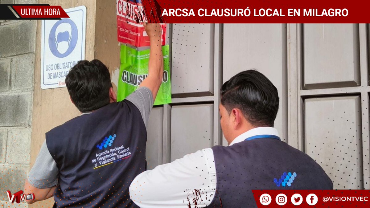 VisionTVec's tweet photo. #Milagro #ArcsaCZ5 

ARCSA #CLAUSURA BODEGA DE ALIMENTOS DE MILAGRO POR MALAS #CONDICIONES #HIGIÉNICO #SANITARIAS

Más información al link 👇👇👇
https://t.co/ato4Kevy6G https://t.co/WkjPeAKrHt