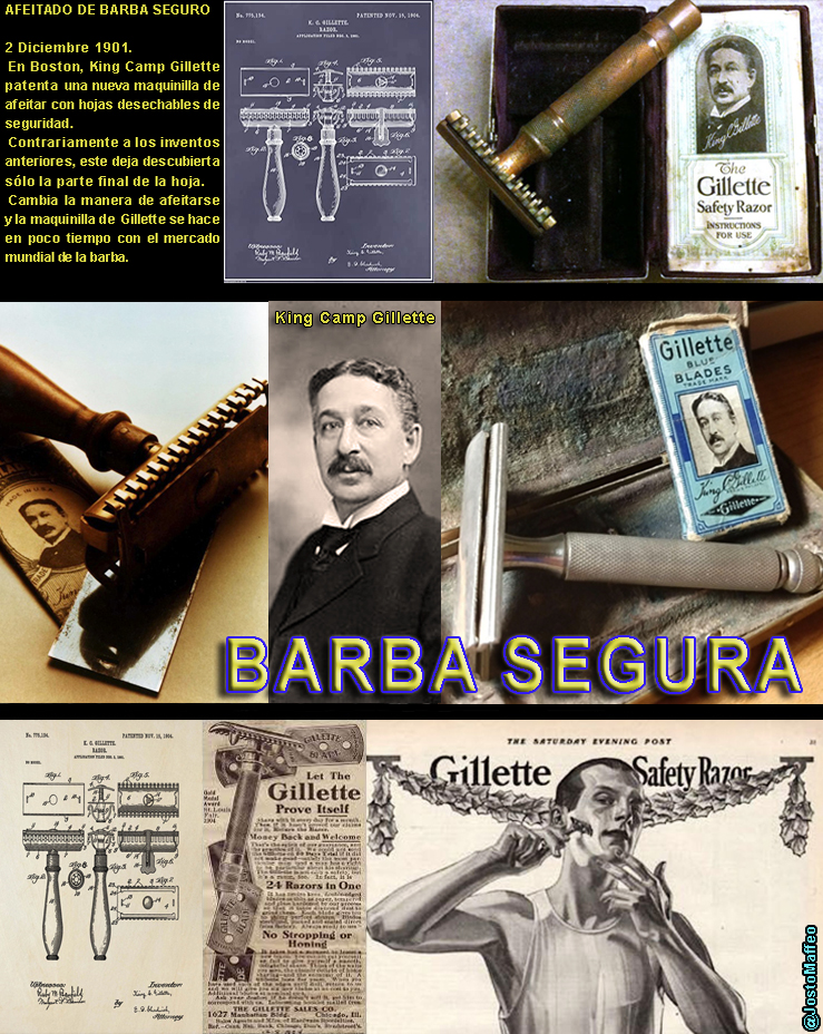JostoMaffeo's tweet photo. 🪒💈 BARBA SEGURA   

2 Diciembre 1901. En #Boston, King Camp #Gillette patenta una maquinilla de #afeitar con hojas desechables de seguridad. 
 Contrariamente a los inventos anteriores, este deja descubierta sólo la parte final de la hoja.
 Cambia el mercado mundial de la #barba https://t.co/Tm9t7OCJWM