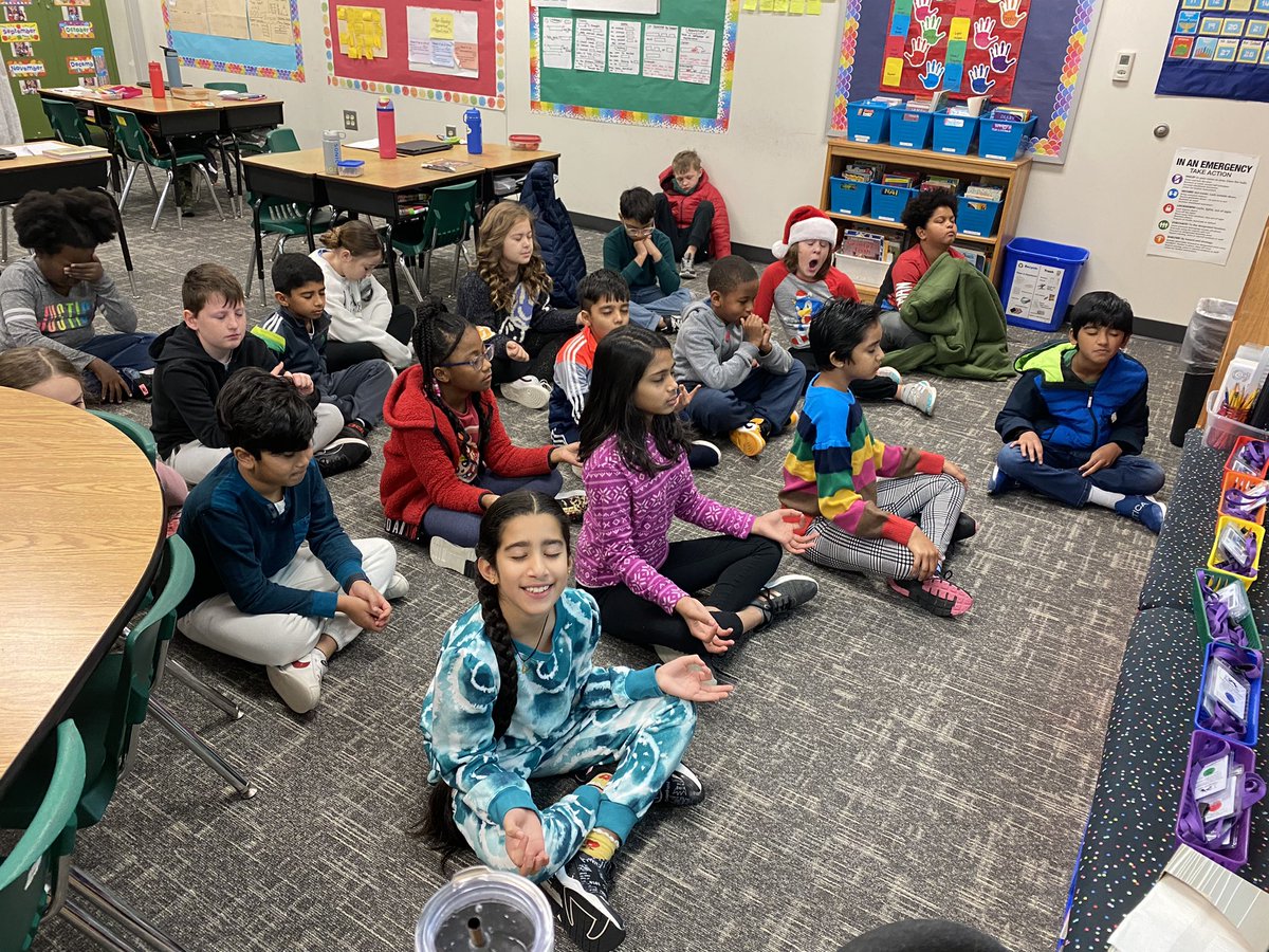 Starting the day with deep breathing and mindfulness. #fisdmadetoshine <a href="/CorbellElem/">Corbell Elementary</a> #Namaste #calm