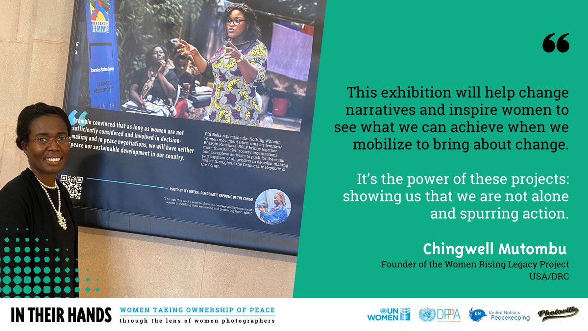 UNPeacekeeping's tweet photo. From #SouthSudan🇸🇸 to #Colombia 🇨🇴, the #DRC 🇨🇩 and many more, the #InTheirHands exhibition shows how women change the status quo in their respective contexts. By traveling around the world, it helps women learn from each other, organize &amp; cooperate. 
📸 https://t.co/Hxmh1YbxOH https://t.co/IO8DwfEO0U