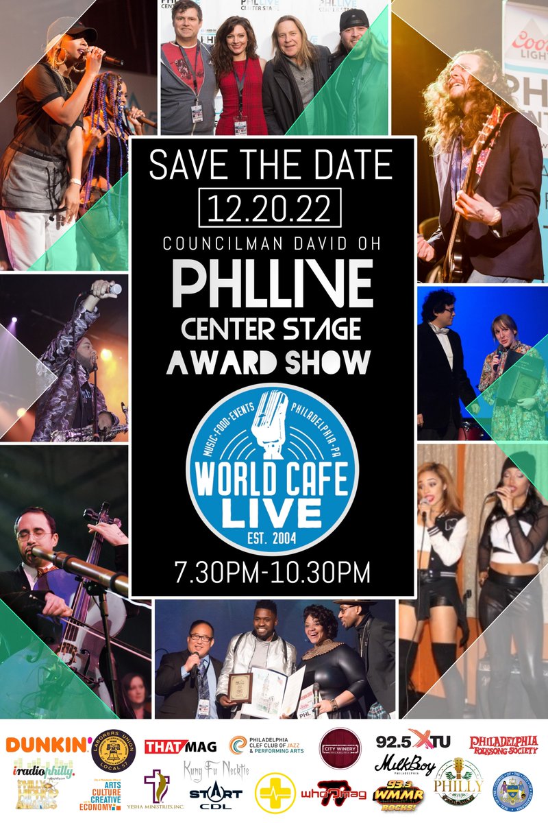 PHLLive1's tweet image. Mark your calendars for our #PHLLIVE Award Show at @worldcafelive! Over 50 artists, judges and hosts from 10 genres of music, all convening for the love of Philadelphia artistry!

This is the perfect moment if you're an up and coming artist, or seasoned veteran of the Arts.