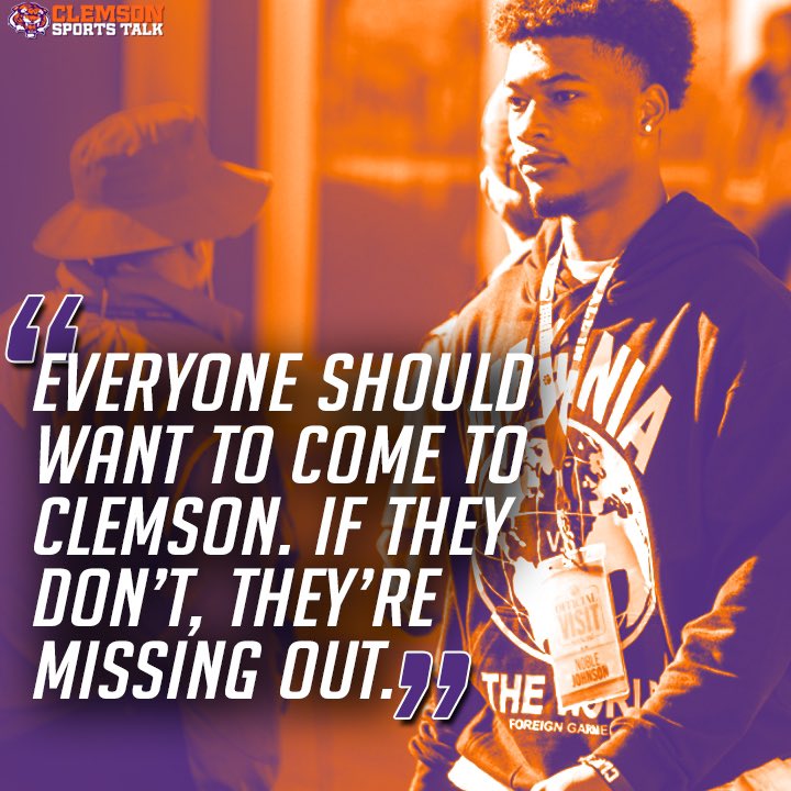 lukewinstel's tweet photo. 4⭐️ wide receiver after #Clemson visit: "Everyone should want to come to Clemson. If they don’t, they’re missing out."

📚More: https://t.co/Z857cC4N6A || @NobleJohnson_3 @ClemsonSports https://t.co/Kj2OLp10Wy