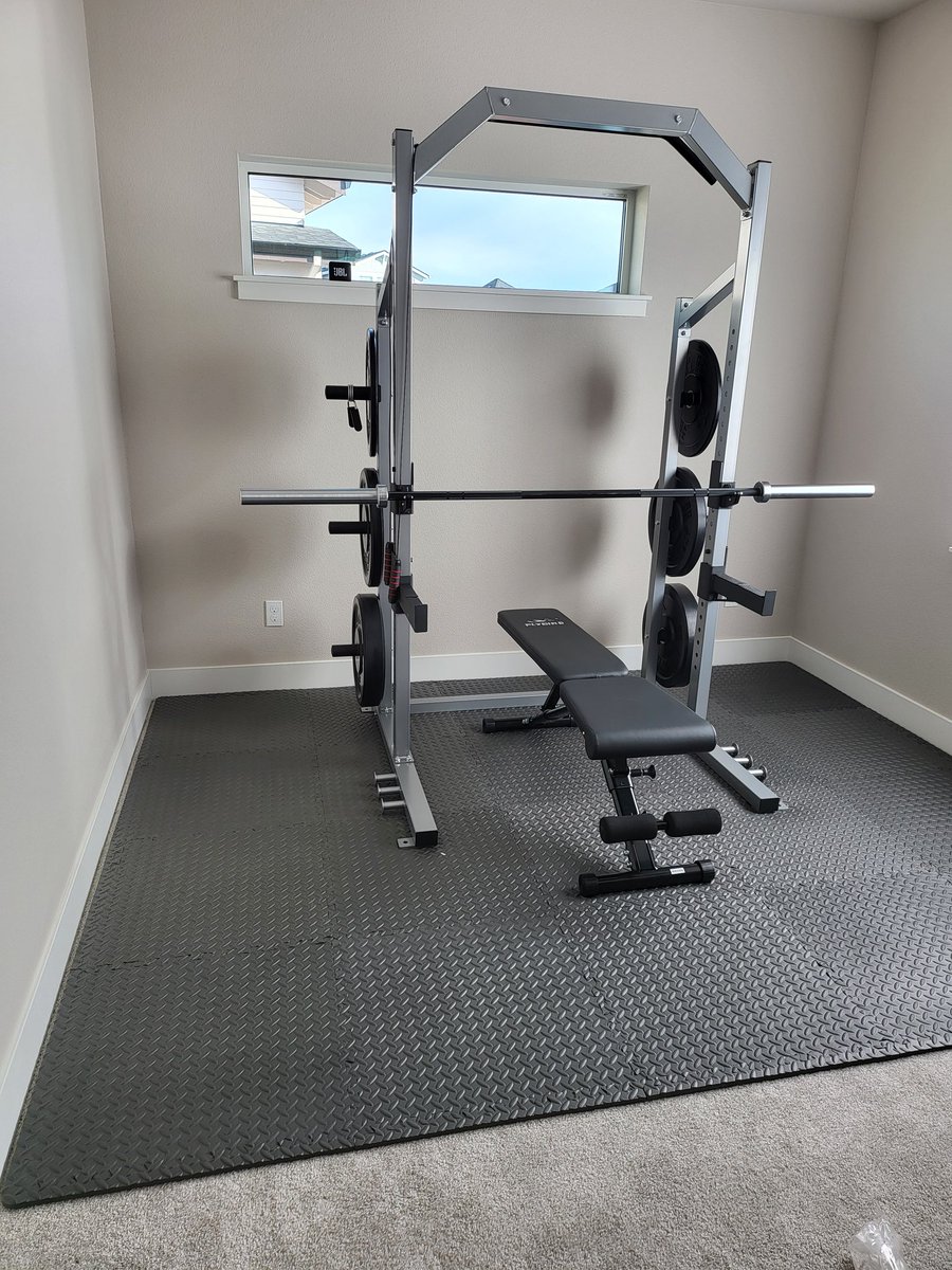 nishik123's tweet photo. Home gym complete :) (ignore the pull-up bar on the wrong way, I wasnt paying attention...) https://t.co/JMDYEY6eqQ