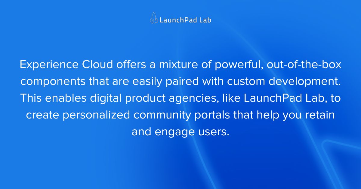 LaunchPadLab's tweet photo. Looking to build a #communityportal that integrates seamlessly with your existing Salesforce CRM? 🤝 Leveraging #ExperienceCloud can help you give partners and resellers access to data without compromising security. 

Learn more in this blog post 👉 https://t.co/D2WntGihxs https://t.co/jOfwDYNJxv