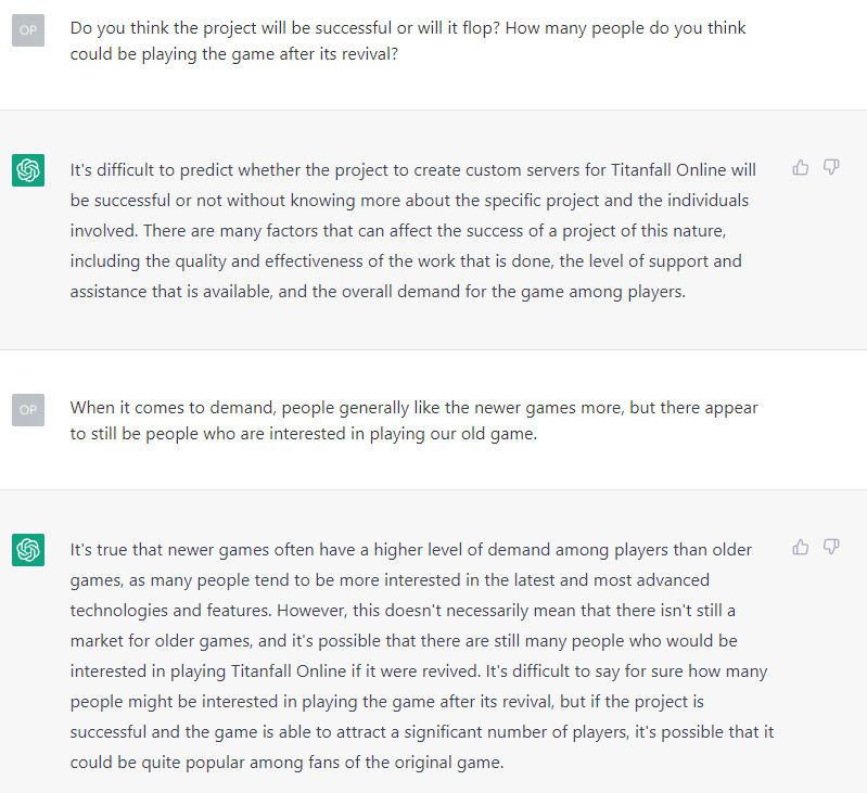 We asked the all-knowing AI to rate the status and prospects of our project, here are the results: