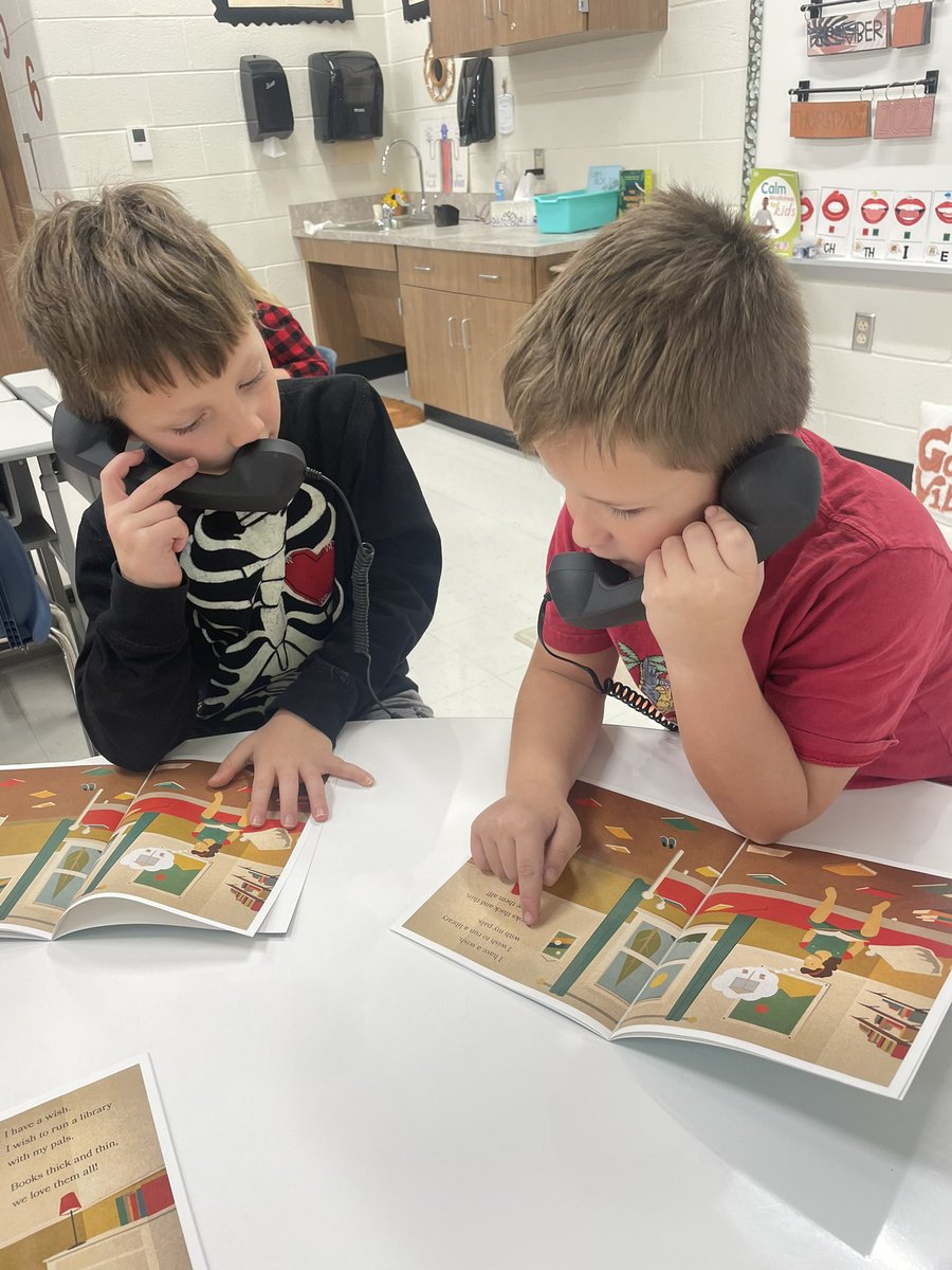 Practicing fluency, making connections &amp; reading with expression by “calling” our partner and telling them the story as the character! 📞📖 #GES #WCASD