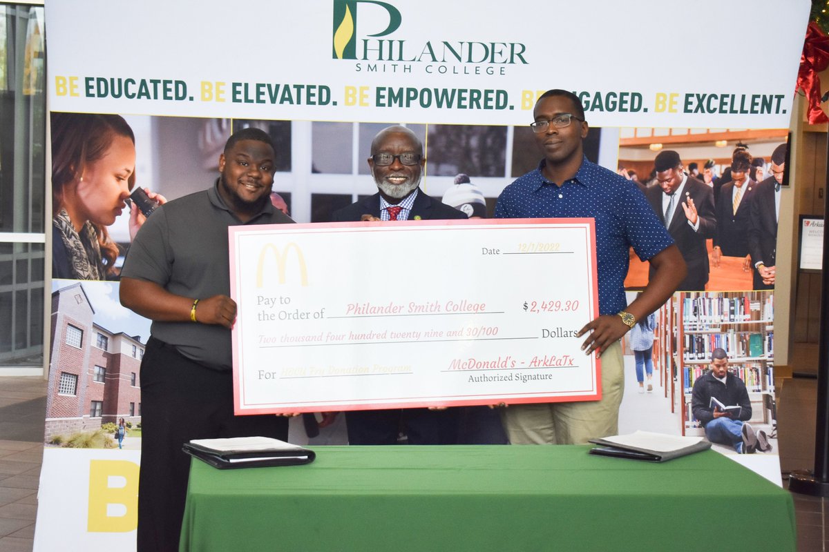 PhilanderSmith's tweet photo. Thank you @McDonalds for your contributions to PSC as a result of the “HBCU Deal” in the McDonald’s App. This is just the beginning of how PSC will work to build community relationships that will directly aid in graduating academically accomplished students.
#PSC145 https://t.co/BTBScNBREM