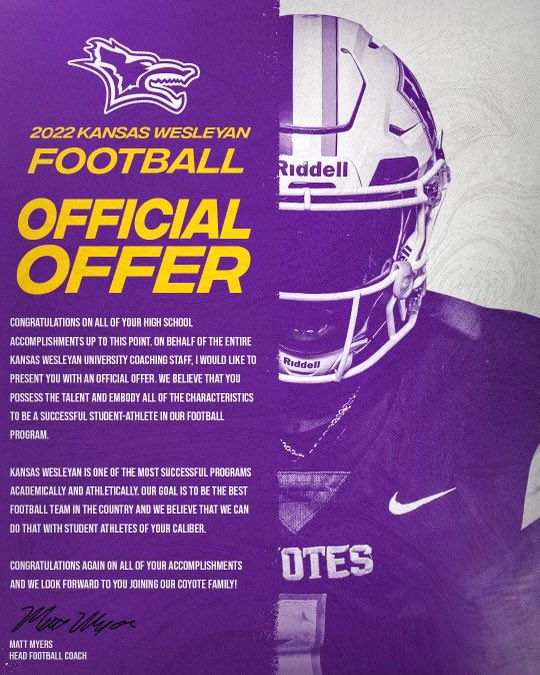 RoperCaeleb's tweet photo. Wow! After great conversation with @Sullivan_KWU I am blessed to announce that I have received an offer from Kansas Wesleyan University! Grateful. https://t.co/lpA9YIwycV