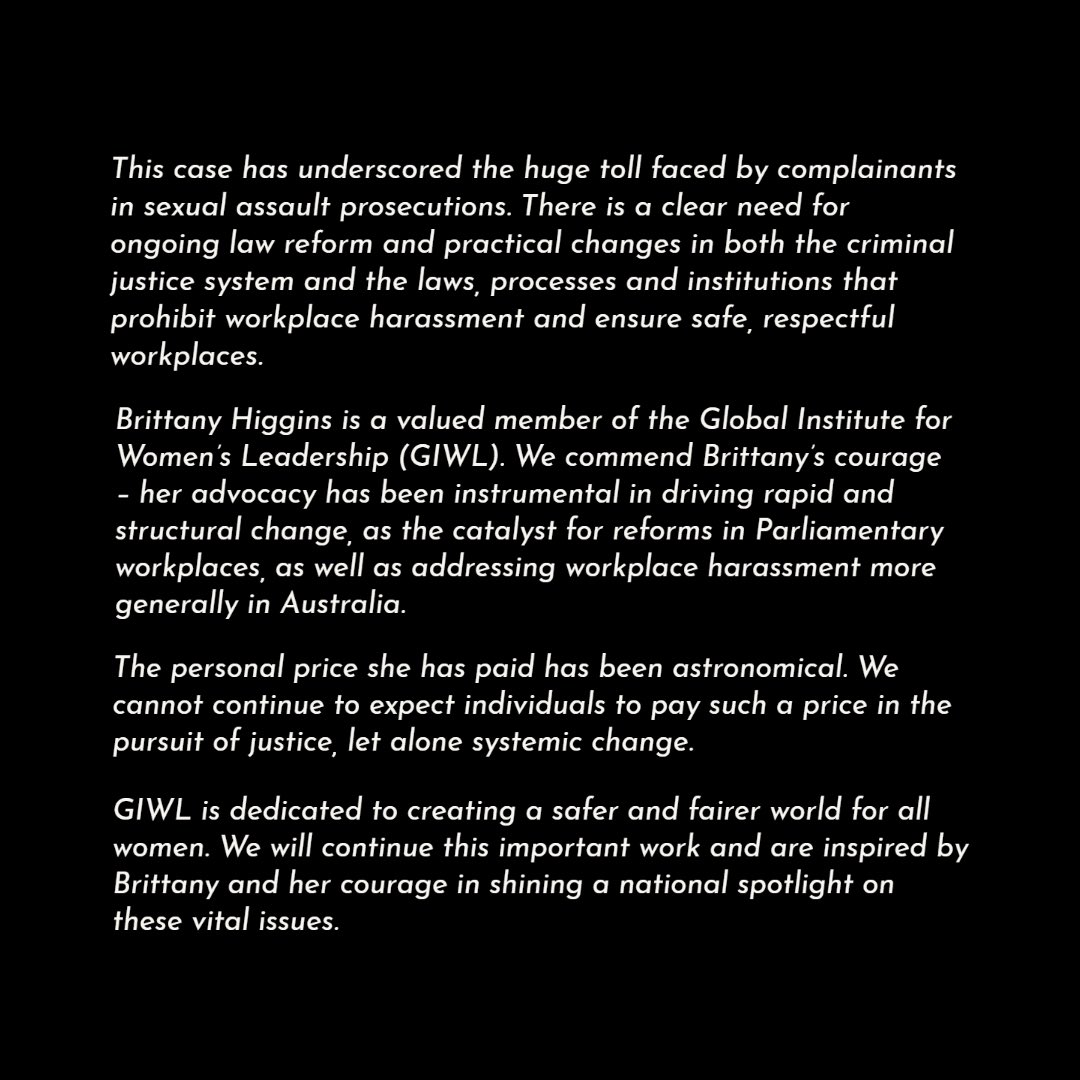 Statement from the Global Institute for Women’s Leadership on today’s announcement regarding the Lehrmann trial: