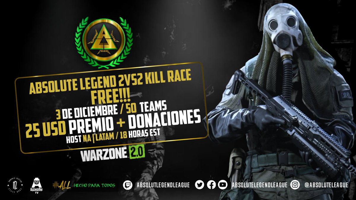 AbsoluteLeague's tweet photo. ☢️Inscripcion Gratis☢️
2v2 Kill Race Absolute Legend
Sabado/3Diciembre
18Horas Est
25USD Premio + Patrocinios 
GRATIS 
Almenos 1 de cada equipo debe Hacer stream

Stream del torneo Por https://t.co/FLhb38wYf1 https://t.co/zh8zYF67fP