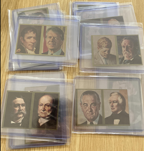 iluvfish2's tweet photo. #CardHelp Anyone got any idea on card/sticker info? Posted on @blowoutcards forum and limited help. White back - potentially sticker/glue residue on the backs. @CardPurchaser #HobbyHelp #presidents @BlowoutBuzz https://t.co/LycsoiKiid