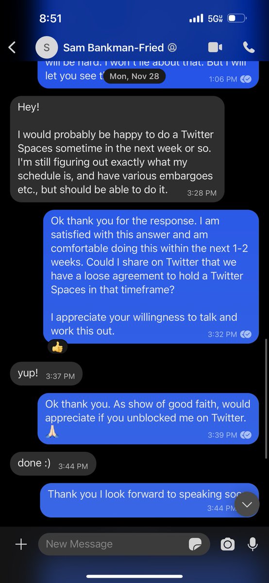 DiscoverCrypto's tweet photo. I’m going to hold off on sharing more for now. I’m going to schedule a Twitter spaces for tomorrow with @SBF_FTX. If he shows he does. If he doesn’t, then we are going to do a huge evidence dump.

For now all I will do is release the convo verifying he agreed. https://t.co/S6lWqLji5p
