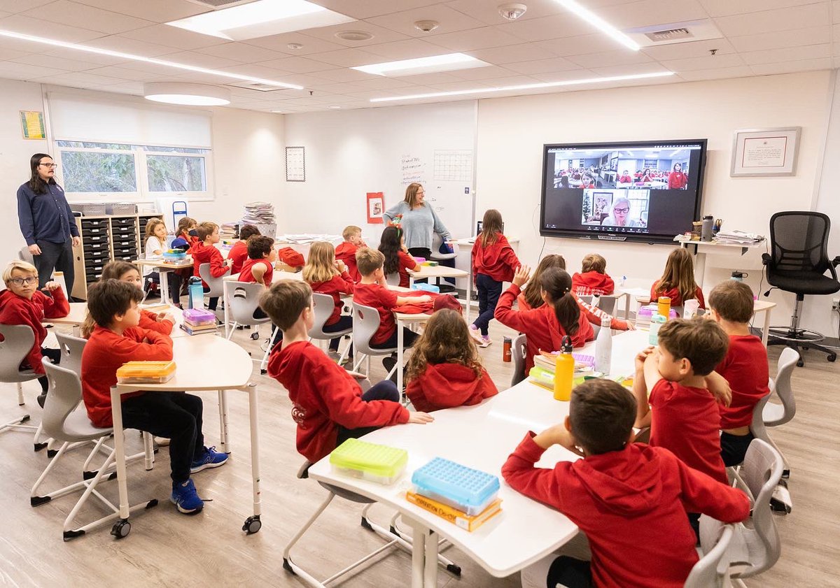 VillageSchool's tweet photo. 3rd grade classes got to zoom in with Joan Singleton, the writer and producer of “Because of Winn Dixie.” Students were curious to understand how a book is adapted to a screenplay. They did a thoughtful Q&amp;A, and were answered by Ms. Singleton herself!
 
#villageschool https://t.co/l1hOIH4c4m