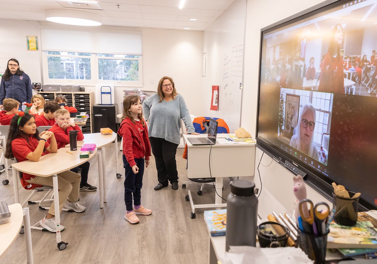 VillageSchool's tweet photo. 3rd grade classes got to zoom in with Joan Singleton, the writer and producer of “Because of Winn Dixie.” Students were curious to understand how a book is adapted to a screenplay. They did a thoughtful Q&amp;A, and were answered by Ms. Singleton herself!
 
#villageschool https://t.co/l1hOIH4c4m