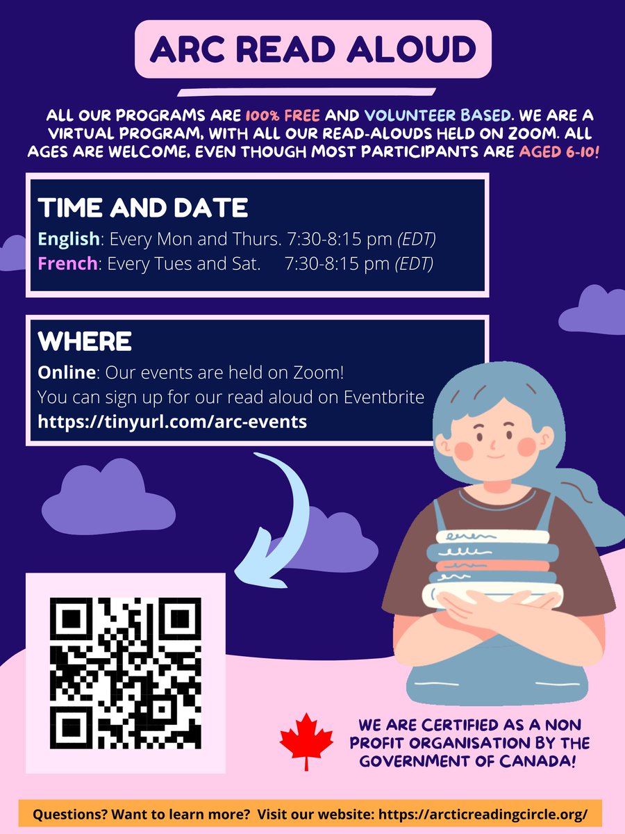 We're hosting free read alouds for children ages 6-10! tinyurl.com/arc-events

We are a non-profit focused helping children enjoy #reading and #writing! We run different programs, such as a free online Read-Aloud on Zoom, free writing contests, a free reading magazine, and more!