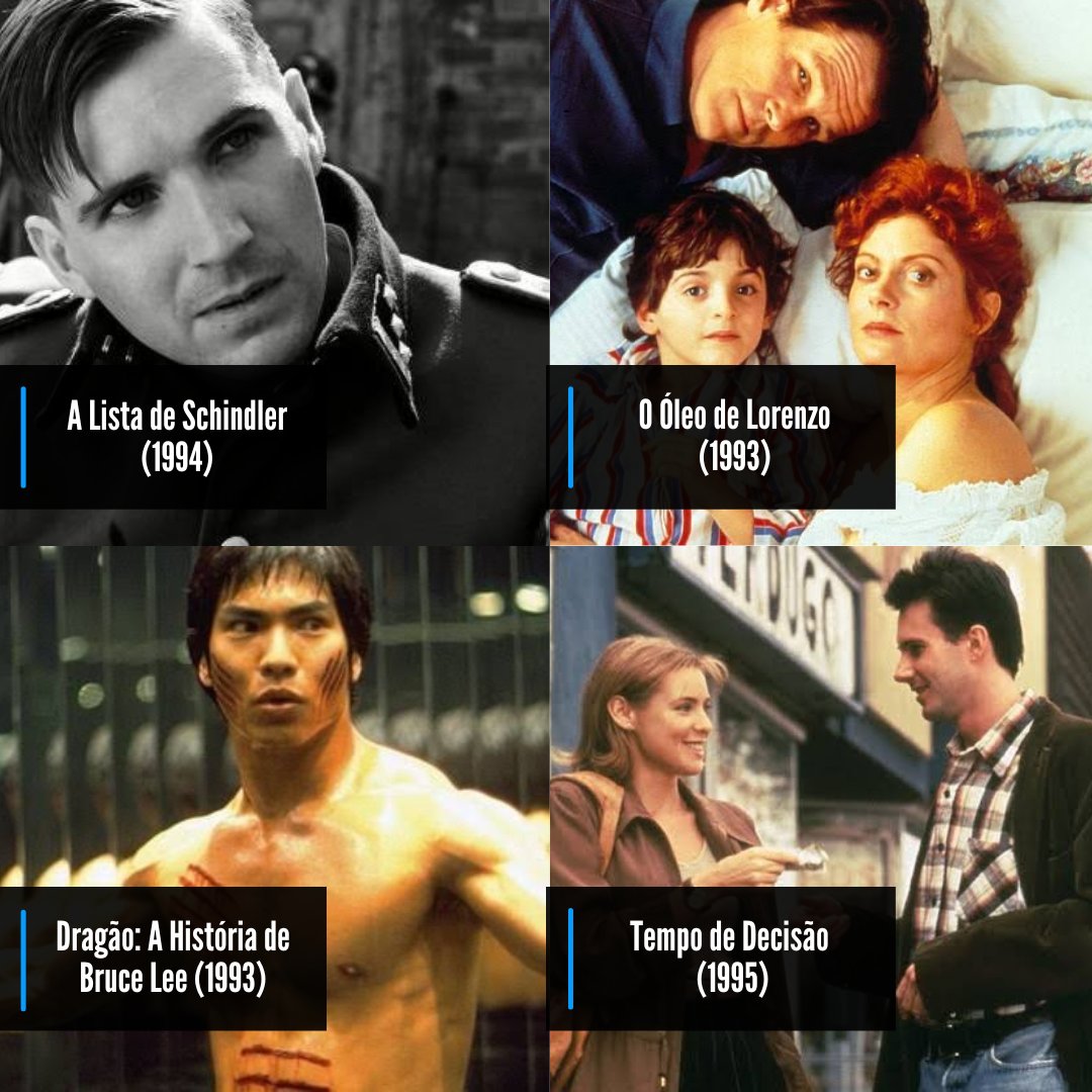 - A Lista de Schindler (o que falar sobre essa obra-prima)
- O Óleo de Lorenzo (prepare o lenço porque você vai chorar)
- Dragão: A História de Bruce Lee (eu vi essa cinebiografia umas 200 vezes)
- Tempo de Decisão (um filme indie que marcou a estreia do diretor Noah Baumbach)