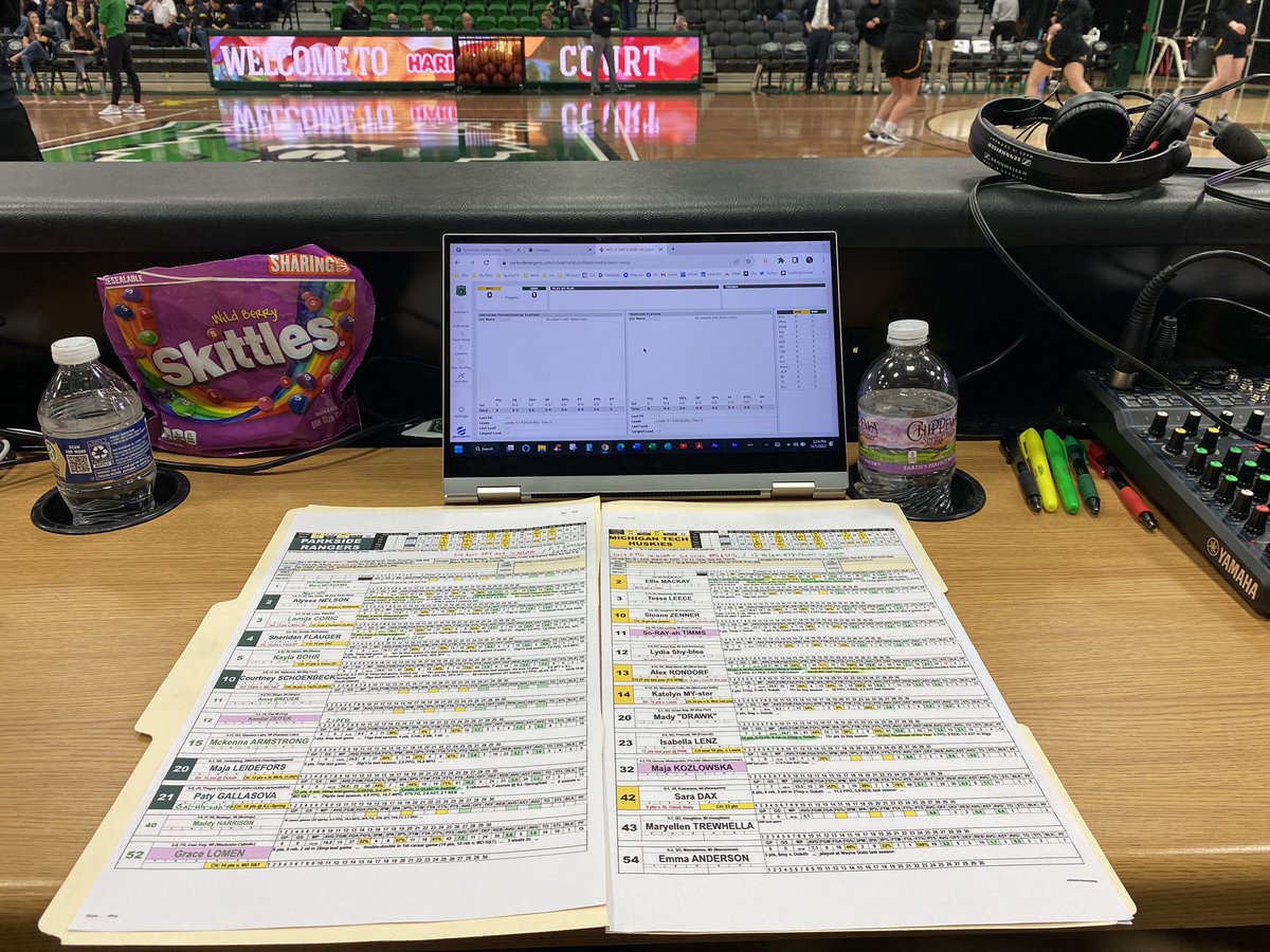 Sudikoff's tweet photo. Time for the @GLIACsports 🏀 to get started. First up its @RangersWBB vs. Michigan Tech. 5:30 CT @flosports @FloHoops. Beautiful charts courtesy of @TBSpotterCharts. Skittles courtesy of @JennaRoss03. https://t.co/5yRjaofsQH
